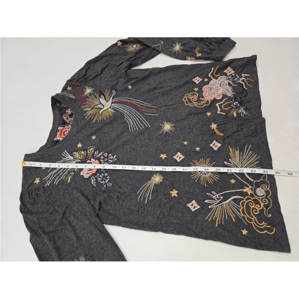 Johnny Was Selah Cuffed Puff Long Tee Crew Floral Embroidery Shirt Size S Womens - Picture 6 of 6